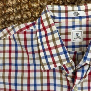 Peter Millar Men’s Long Sleeve Dress Shirt (Large) Red Blue